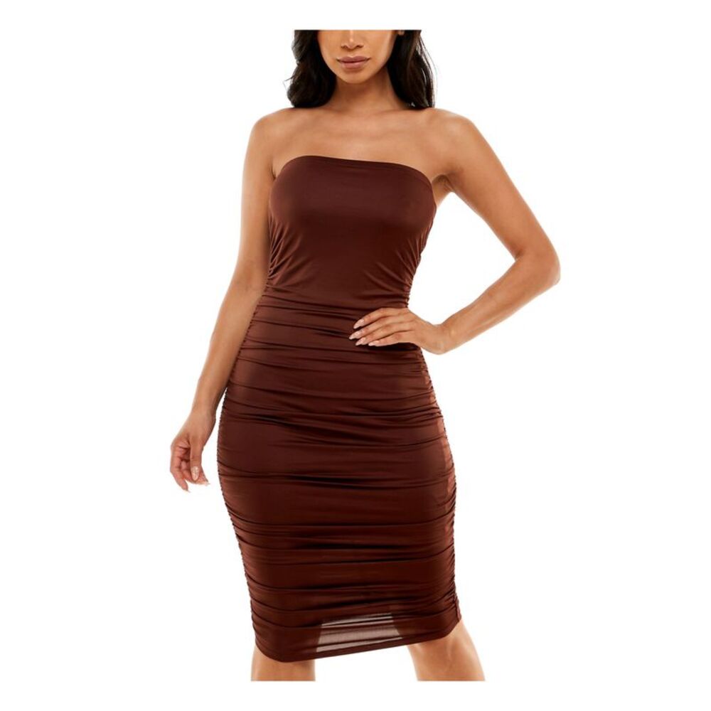 ALMOST FAMOUS Womens Brown Lined Pullon Sleeveless Body Con Dress L